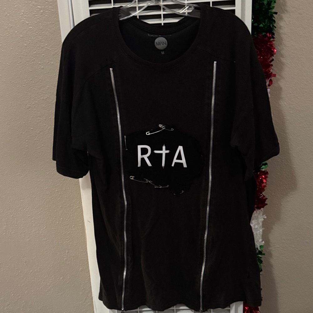 RtA Black Short Sleeve Tee with Zipper Accents